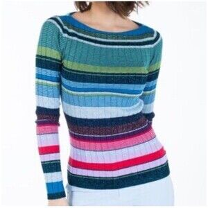 Brooks Brothers Sweater Women M Metallic Ribbed Knit Stripes